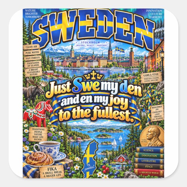 Cuadrada Pegatina de Suecia (Anverso)