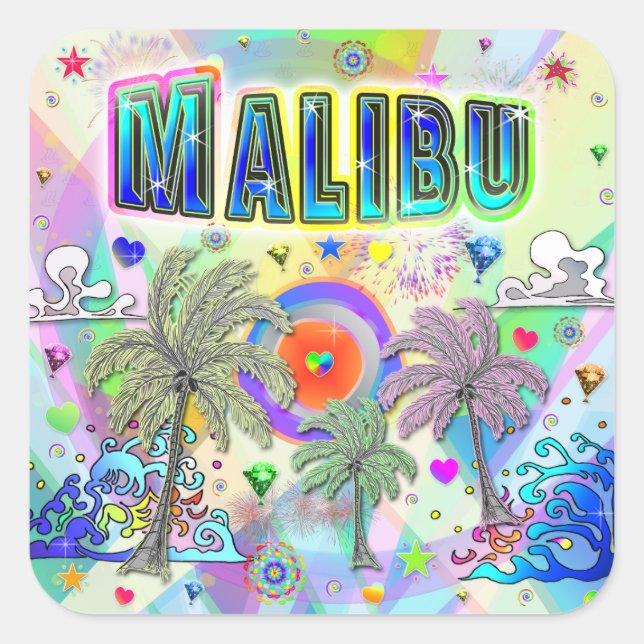 Cuadrada Pegatina de Sueño Profundo de Malibu (Anverso)