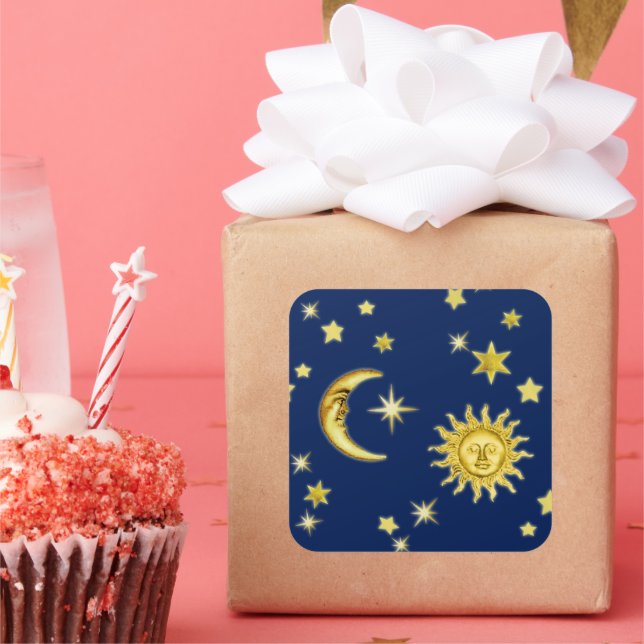 Cuadrada Pegatina de Sun, Moon & Stars (Fiesta)