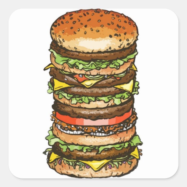Cuadrada Pegatina de Super Hamburguesa (Anverso)