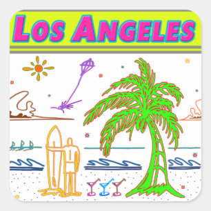 Cuadrada Pegatina de Surfer Beach "Los Angeles"