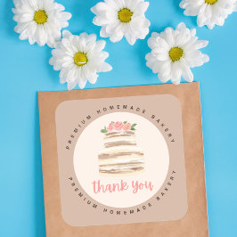 Cuadrada Pegatina de tarta de boda floral Love Cakes