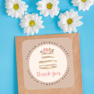 Cuadrada Pegatina de tarta de boda floral Love Cakes