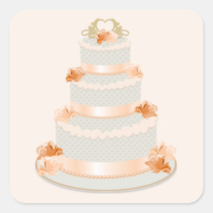 Cuadrada Pegatina de tarta de Boda Peach