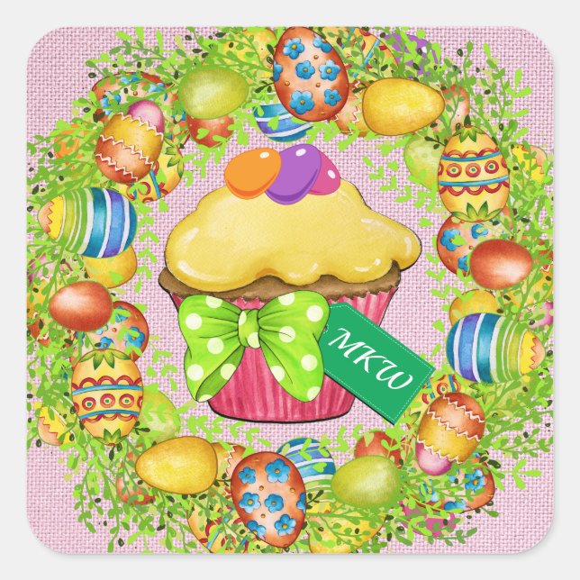 Cuadrada Pegatina de tarta de pascua (Anverso)