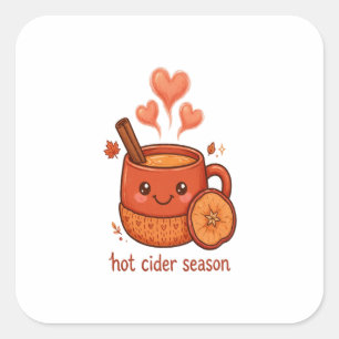 Cuadrada Pegatina de taza de temporada de sidra caliente de