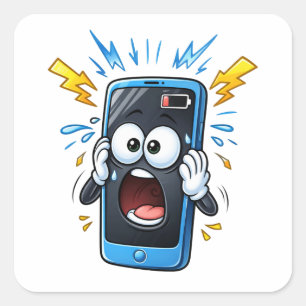 Cuadrada Pegatina de teléfono de dibujos animados con bater