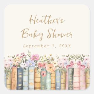 Cuadrada Pegatina de tema de libro para baby shower