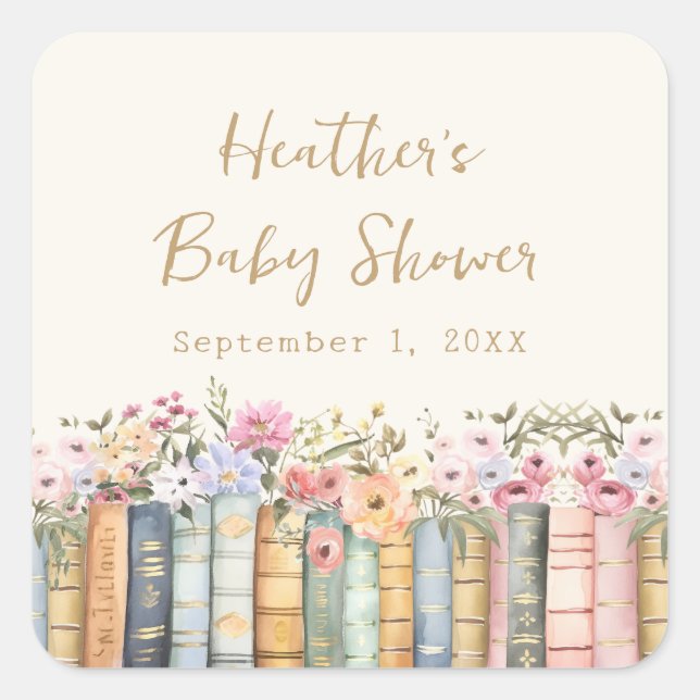Cuadrada Pegatina de tema de libro para baby shower (Anverso)