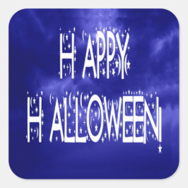 Cuadrada Pegatina de texto de Halloween Blue Happy por la n
