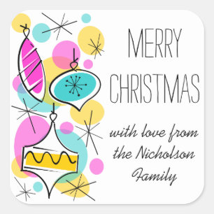 Cuadrada Pegatina de texto de los Navidades laterales de ba