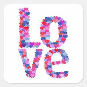 Cuadrada PEGATINA de texto de LOVE Heart