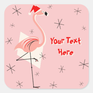 Cuadrada Pegatina de texto Flamingo Santa Pink