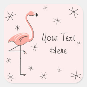 Cuadrada Pegatina de texto rosa Flamingo