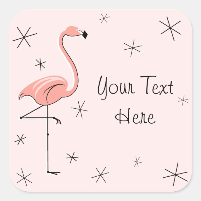 Cuadrada Pegatina de texto rosa Flamingo (Anverso)