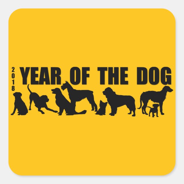Cuadrada pegatina de The Dog Yellow Square 2018 (Anverso)