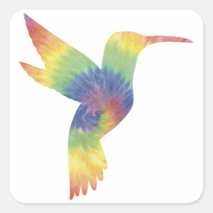 Cuadrada Pegatina de Tie Dye Hummingbird