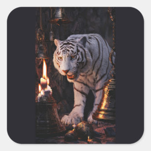 Cuadrada Pegatina de Tigre Blanco – Un Toque de Salvaje