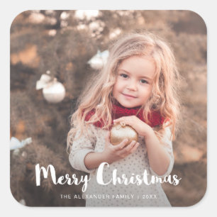 Cuadrada Pegatina de tipografía fotográfica de navidad