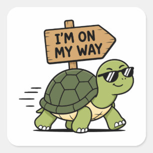 Cuadrada Pegatina de Tortuga Divertida – Estoy De Camino
