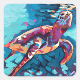 Cuadrada Pegatina de tortuga marina