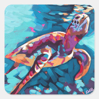 Cuadrada Pegatina de tortuga marina