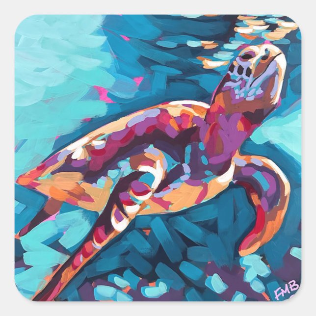 Cuadrada Pegatina de tortuga marina (Anverso)