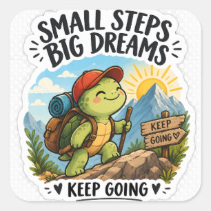 Cuadrada Pegatina de Tortuga Pequeños Pasos Grandes Sueños