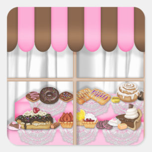 Cuadrada Pegatina de tratamientos dulces para panadería div