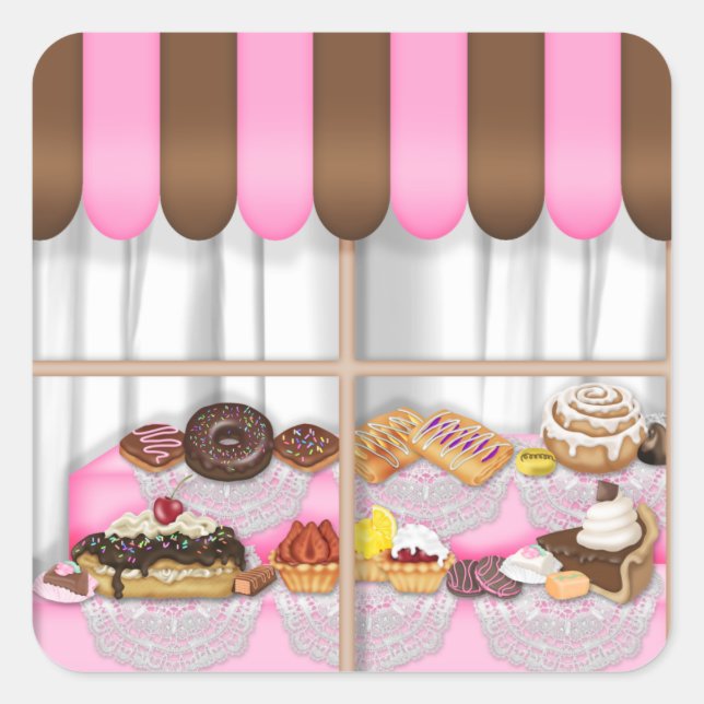 Cuadrada Pegatina de tratamientos dulces para panadería div (Anverso)