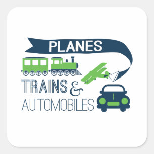 Cuadrada Pegatina de trenes y automóviles