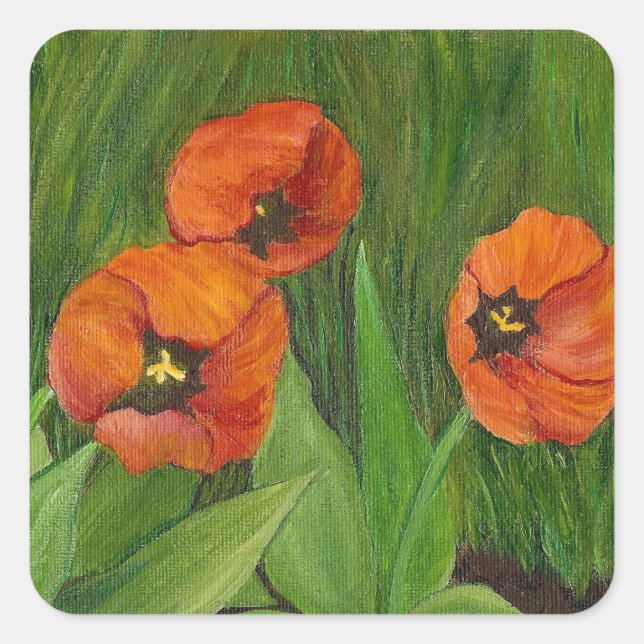 Cuadrada Pegatina de tulipán cuadrado (Anverso)