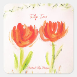 Cuadrada Pegatina de tulipanes por Ariella & Lily Designs