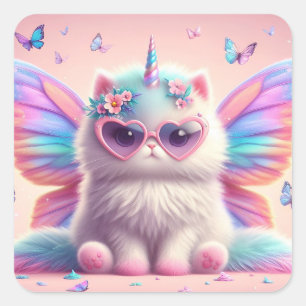 Cuadrada Pegatina de Unicorn Kitty
