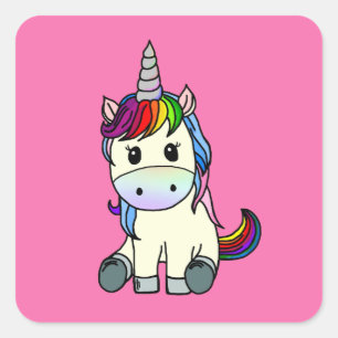 Cuadrada Pegatina de unicornio arcoiris