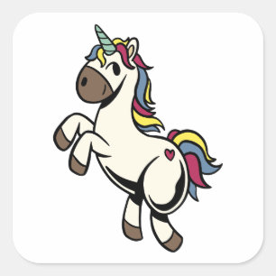 Cuadrada Pegatina de unicornio colorido