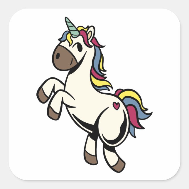 Cuadrada Pegatina de unicornio colorido (Anverso)