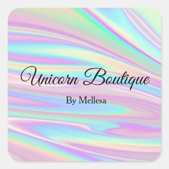 Cuadrada Pegatina de unicornio holográfico (Anverso)