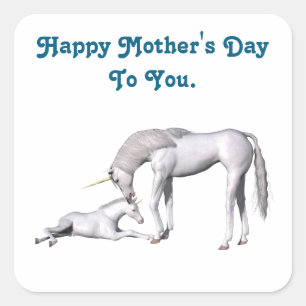 Cuadrada Pegatina de Unicornio Madre y Potro