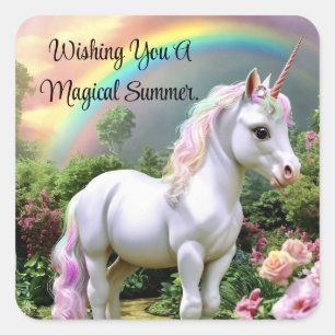Cuadrada Pegatina de Unicornio Mágico de Verano