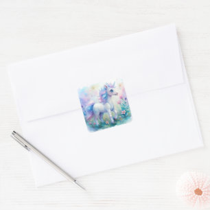 Cuadrada Pegatina de Unicornio Mágico Pastel