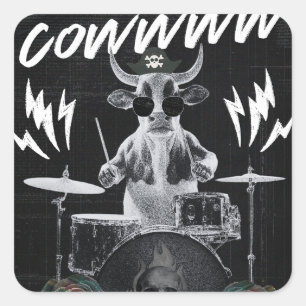Cuadrada Pegatina de Vaca Batería Rock Gótico Grunge