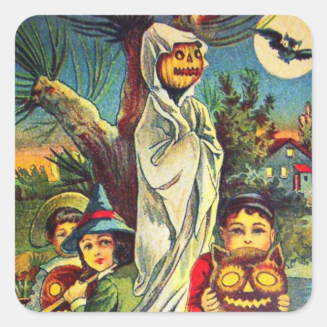 Cuadrada Pegatina de vacaciones de calabaza infantil de Hal (Anverso)