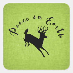 Cuadrada Pegatina de vacaciones de Green Linen Peace on Ear