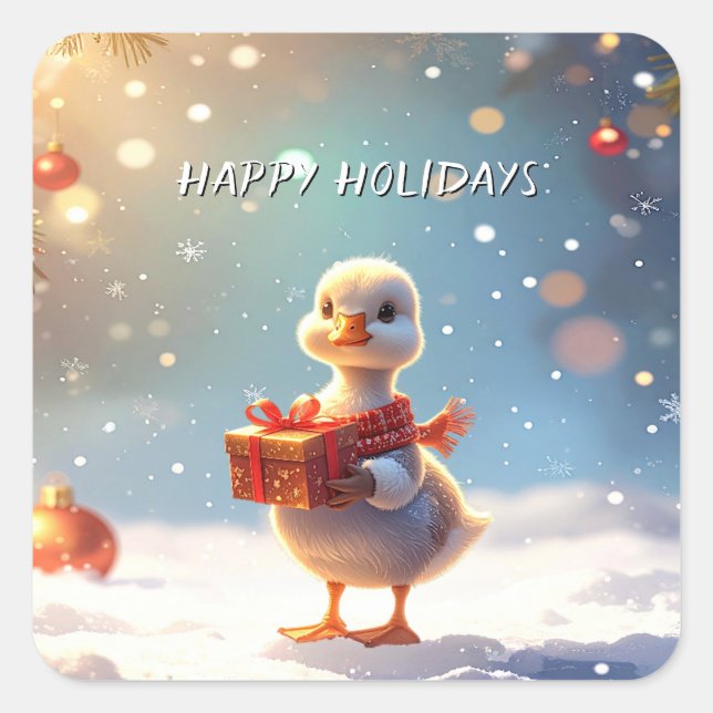 Cuadrada Pegatina de vacaciones de Navidad de patito (Anverso)