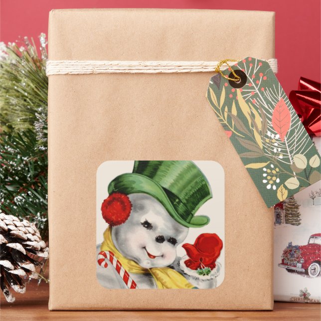 Cuadrada Pegatina de vacaciones de Navidades de nieve retro (Vacaciones)