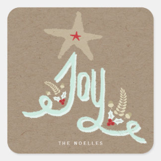 Cuadrada Pegatina de vacaciones de Rustic Hand Lettered Joy