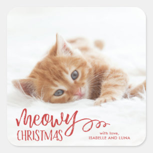 Cuadrada Pegatina de vacaciones del Mascota de Meowy Navida