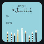 Cuadrada Pegatina de vacaciones feliz de las velas de Hanuk<br><div class="desc">Personalice el texto personalizado anterior. Puede encontrar elementos de coordinación adicionales en nuestra colección "Modern Happy Hanukkah Candles".</div>