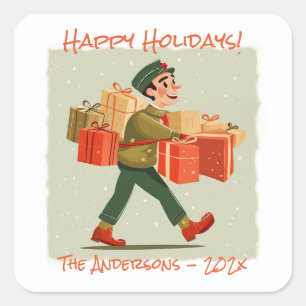 Cuadrada Pegatina de vacaciones Retro Personalizado Postman